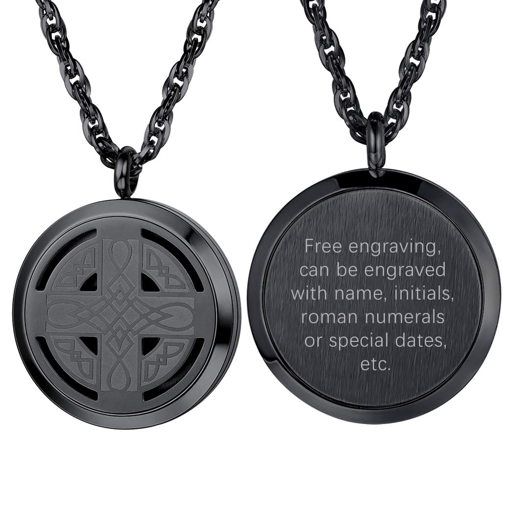 PROSTEEL Personalized Customize Celtic Knot Cross Diffuser Black Necklace,Aromatherapy Locket,Stainless Steel Essential Oil Diffuser,Essential Oil Necklace,Women Jewelry