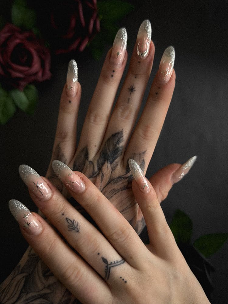 Ectogasm Nail Stickers Metallic Silver Gold Edition | Spooky Witchy Horror Style for Halloween Gothic Fashion Decals - Snakes, Moons, Stars, Cobwebs, Tattoo Art (Silver)