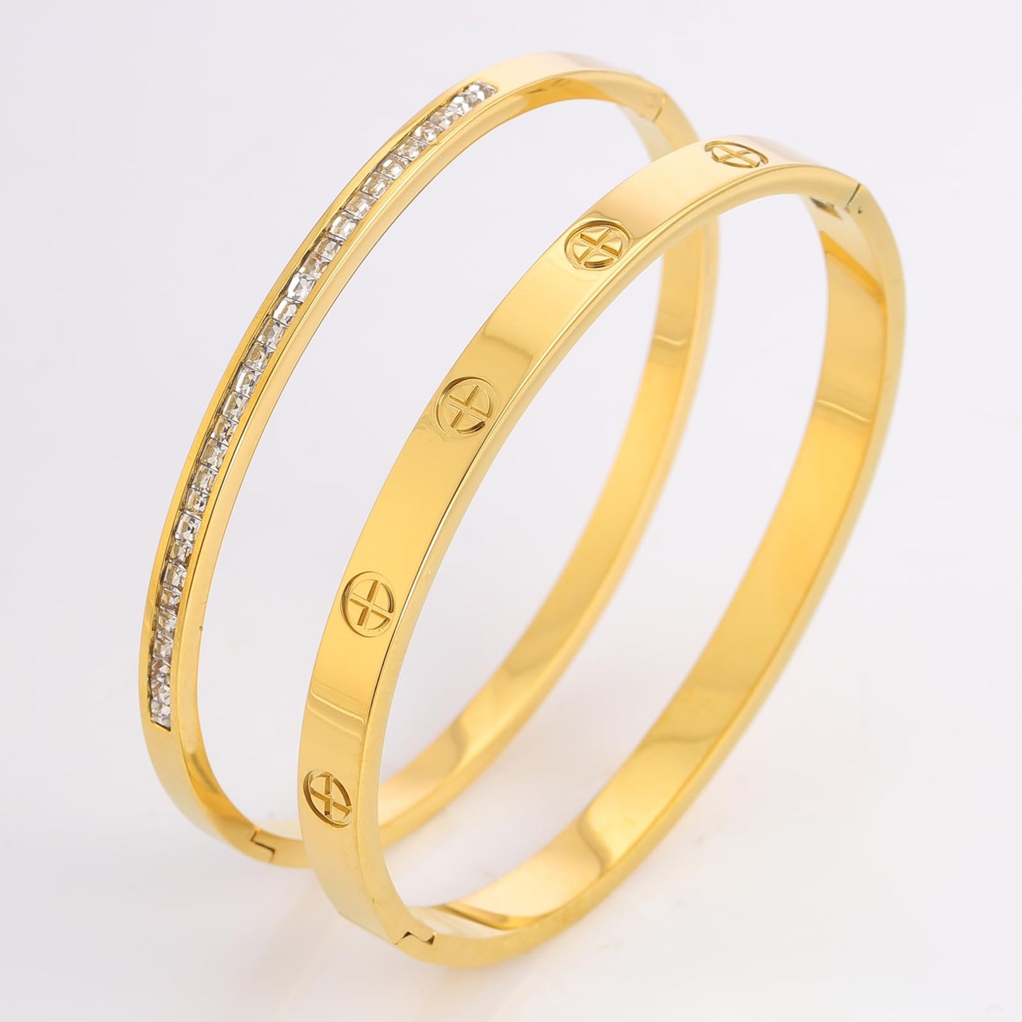 Camhanno Gold Bangle Bracelets for Women - 2PCS 18 K Gold Plated Stainless Steel Love & Friendship Stack Bracelet Bangle for Her.