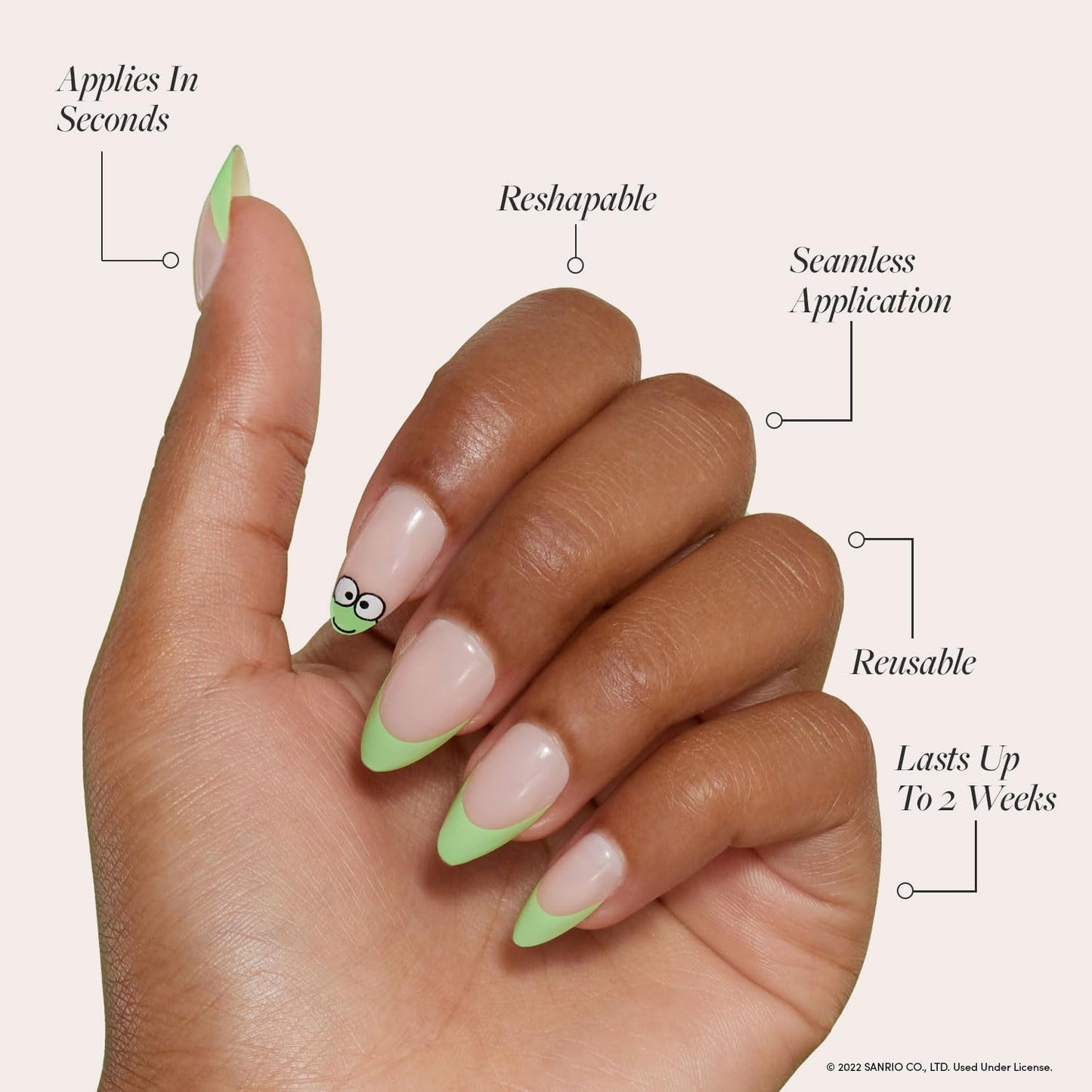 Glamnetic x Hello Kitty® and Friends Press-On Nails Bundle - Keroppi™ & Fall Mauve | Green French Tip Short Almond Graphic Fake Nails | Muted Blush Mauve Short Oval False Nails | Reusable Nail Kit wit