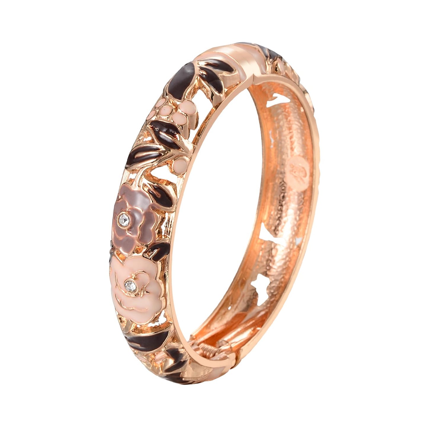 UJOY Bangles 5 Pcs Enamel Jewelry Set Rose Gold Flower Engraved Cloisonne Bracelets Pack in a Box 5PCS-88A