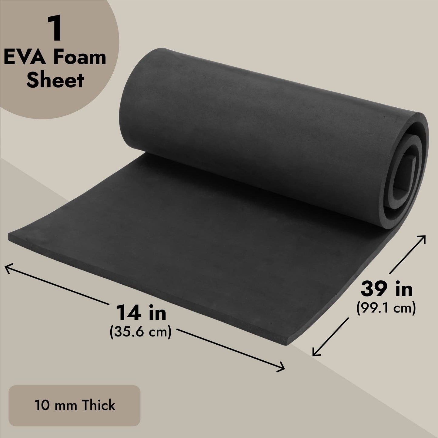 Bright Creations EVA Foam Sheet - Easy-to-Cut Customization & Cosplay Padding - 100 Kg/m3 High-Density Craft Foam - 10mm Thickness, 14 x 39 In