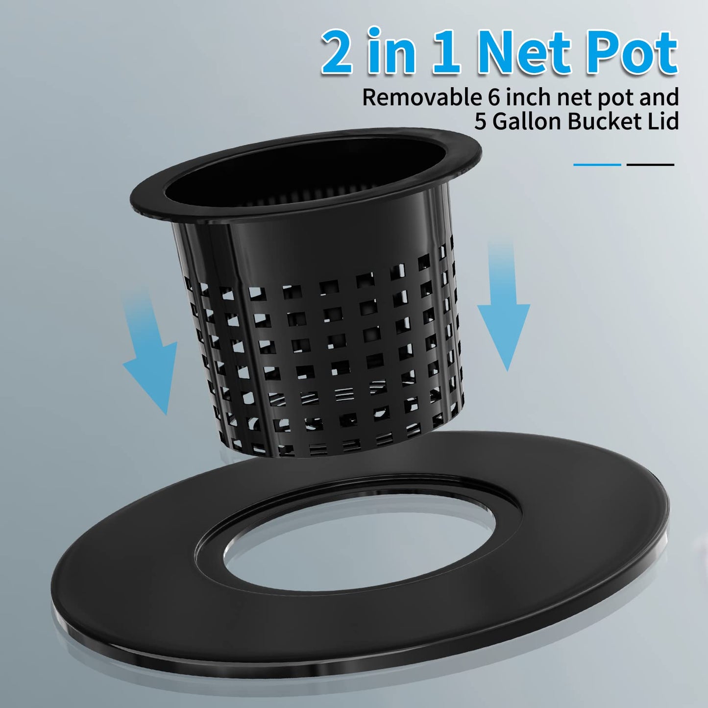 Tectsia Net Pots 6 Inch for 5 Gallon Bucket (6 Pack), Hydroponic BPA-Free DWC Basket Lids