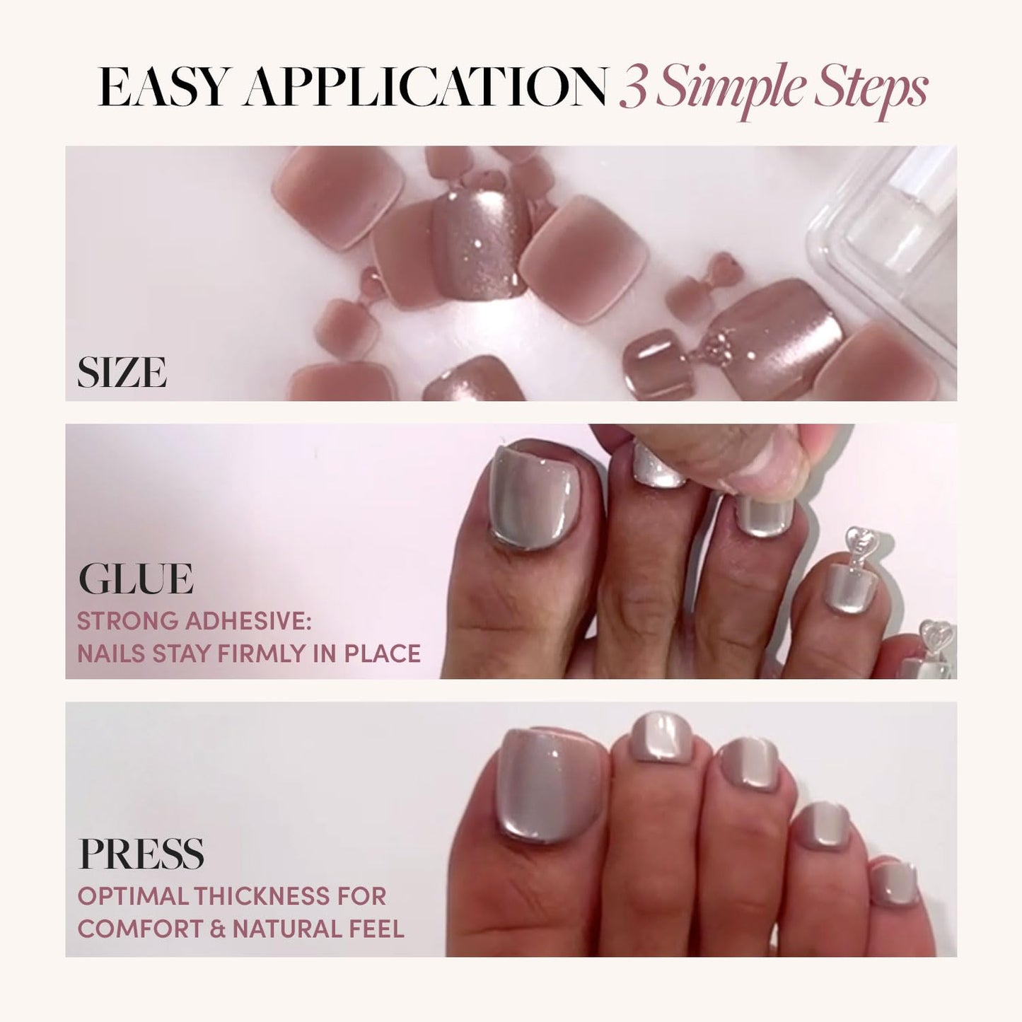 Glamnetic Press-On Nails Bundle - Azure Blue, Hailey & Fairy Dust | Bright Blue Round Fake Nails | Glazed Almond False Nails | Short Oval Beige-Pink Nails with a Metallic Finish