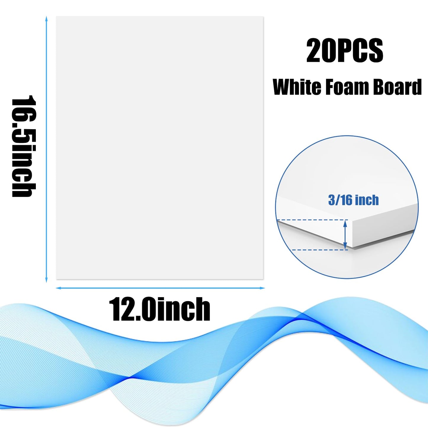 20 Pack White Foam Board 12" x 16.5", 3/16" Thickness Foam Core Baking Board for Projects, A3 Polystyrene Mat Board Poster Foam Board Sheets for Art Crafts, Presentation, Wedding, School Projects