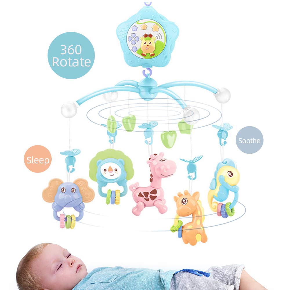 Baby Mobile for Crib with Musicial and Lights, Remote, lamp, Projector for Pack and Play, for Ages 0+ Months (Blue-Forest)