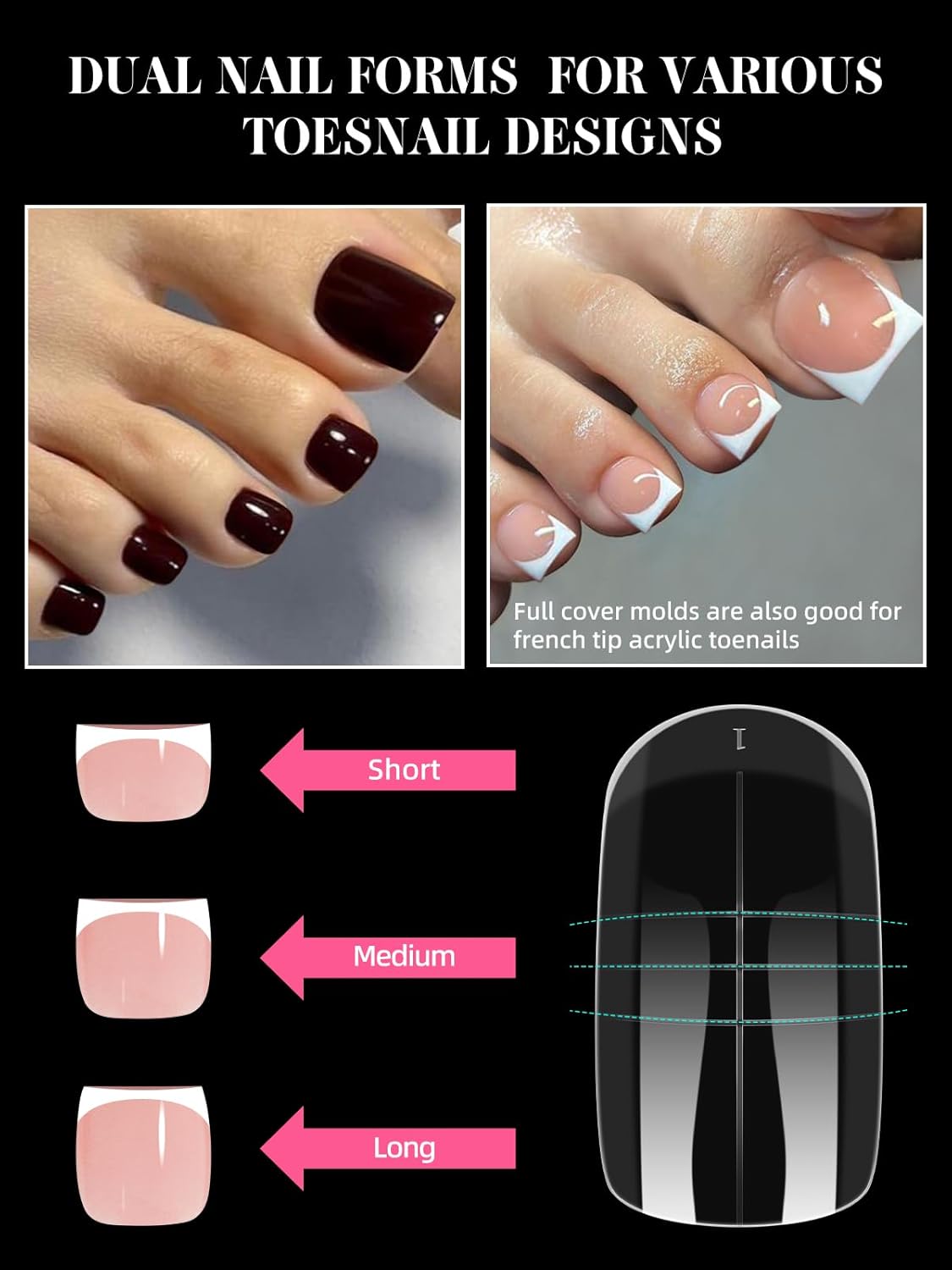 TOROKOM 300 Pcs Toe Nail Forms for Poly Extension Gel, Toenail Dual Forms Reusable Full Cover Molds for Poly Gel French Tip Acrylic Toenails Pedicure for Salon & DIY at Home 15 Sizes