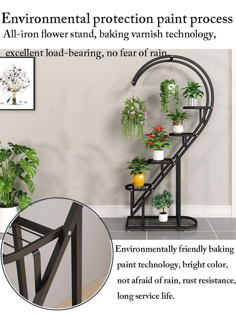 Eiwitany Floor-Standing Wrought Iron Flower Stand Installation Simple Load-Bearing Strong Home Living Room Balcony Heart-Shaped Shelf (Pink)