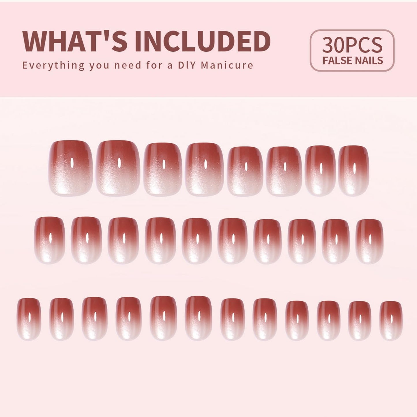 30 Pcs Soft Gel Press on Nails Short Square Shaped Fake Nails Luxurious Red Cats Eyes Gradient Designs Full Cover Thickened Stick on Nails Glossy Acrylic False Nails with Glue for Women Manicure