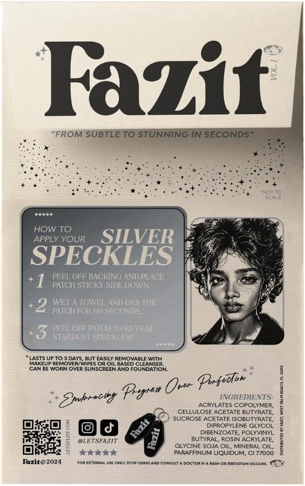 Fazit Makeup Patches - Silver Speckles - Glow Up Make-Up Patches - Cute Glitter Makeup Accessories for Women - Cosmetic Glitter for Face