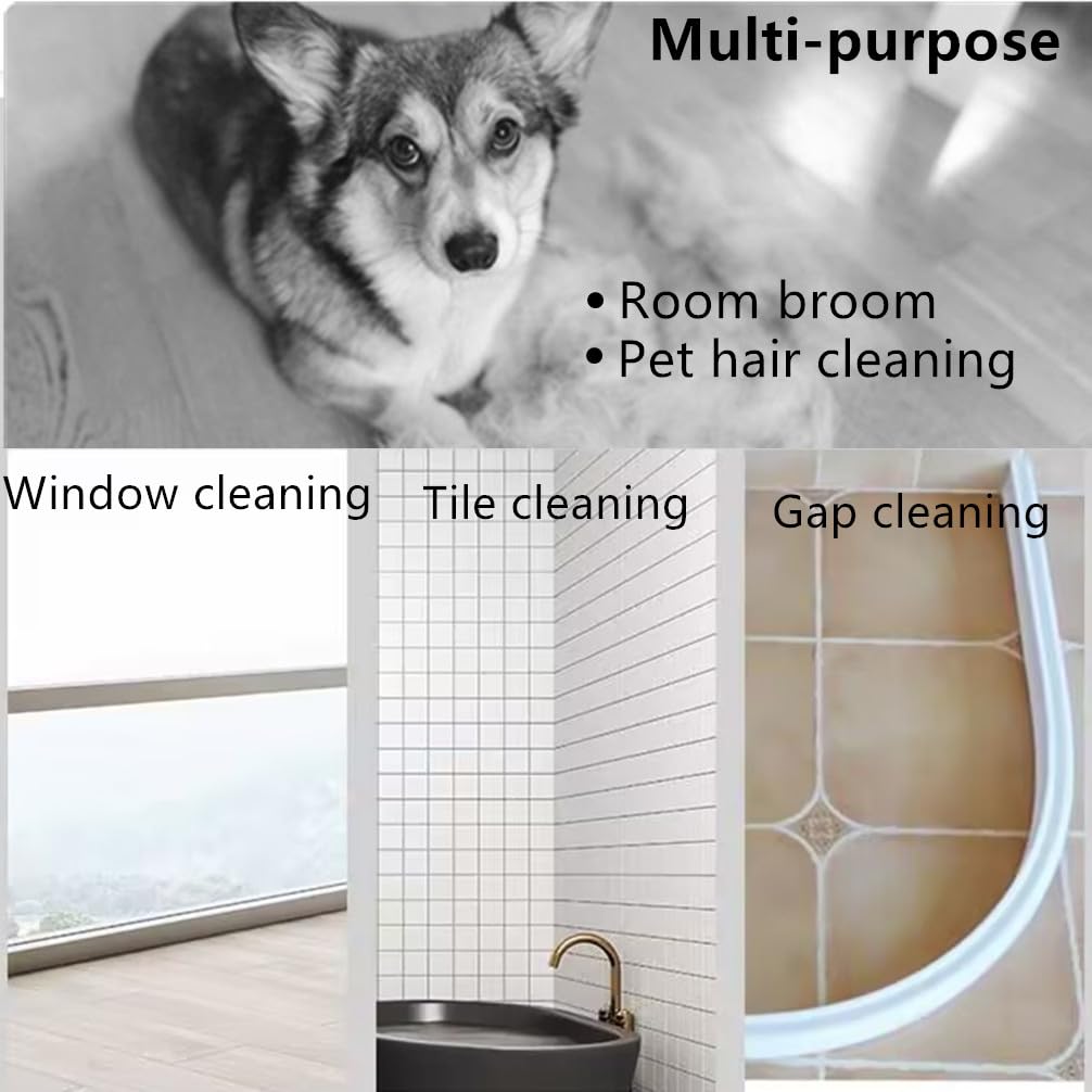 5-in-1 Foldable Cleaning Kit Broom & Dustpan Set with Interchangeable Lint Roller & Wire Brush, Window Squeegee, Ergonomic Handle, Daily Home Cleaning for Small Flats, Salons & Offices