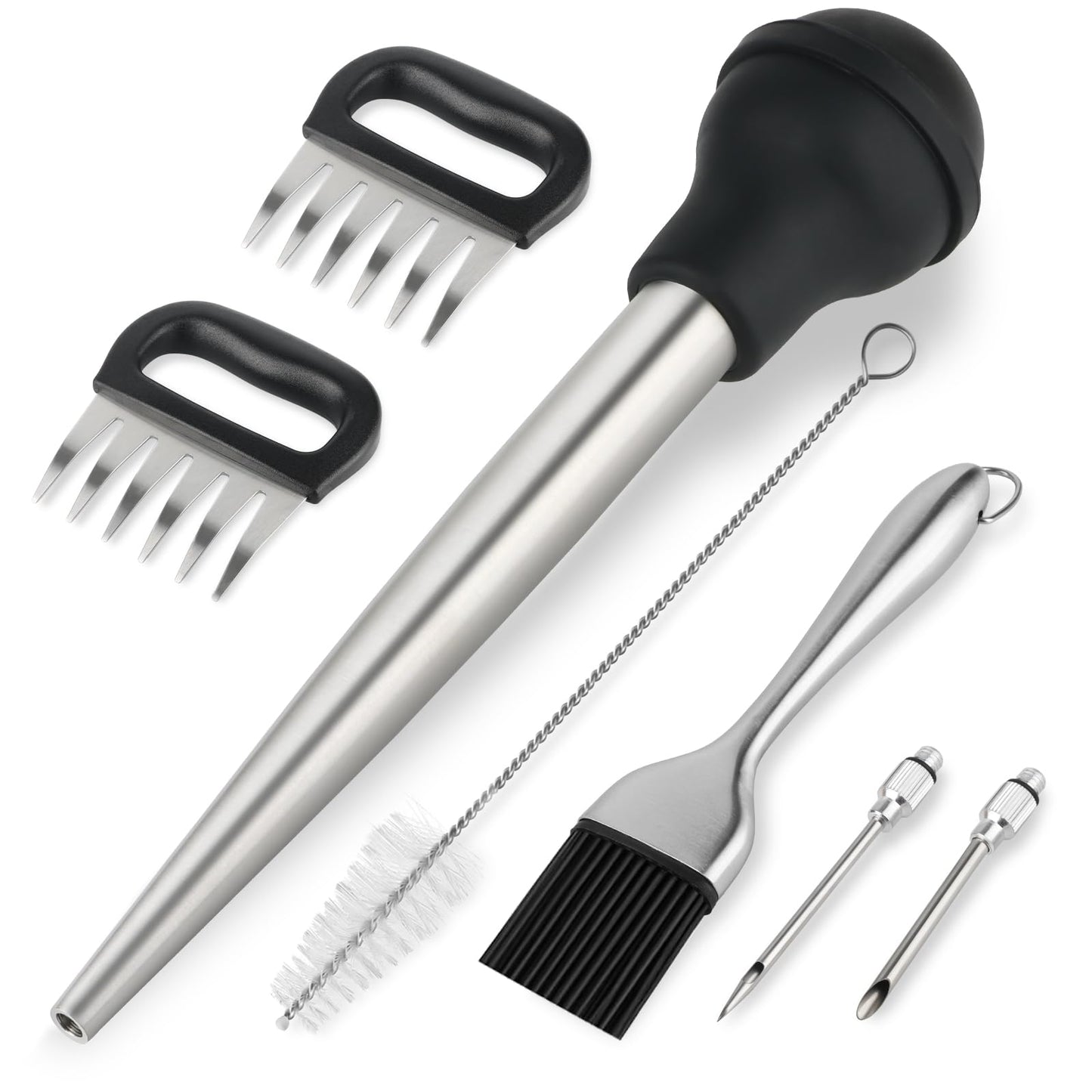 T-Raputa Turkey Baster Set – Includes Baster for Cooking, Barbecue Basting Brush,2 Meat Shredder Claws 2 Flavor Injector with Cleaning Brush– for Home Baking Kitchen Tool,Ideal Holiday Gift Great