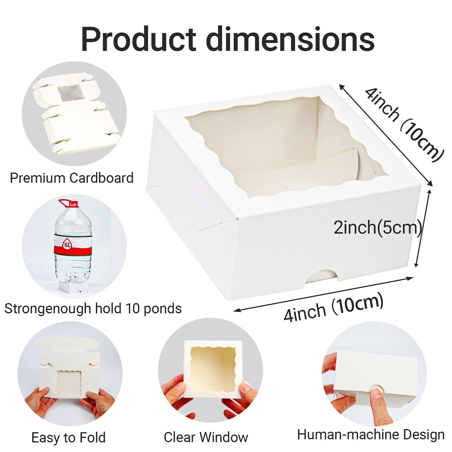 JCXGRVC 50Pack 4x4x2 Inch Cookie Boxes with Window Bakery Boxes Treat Boxes Truffle Boxes Party Wedding Favor