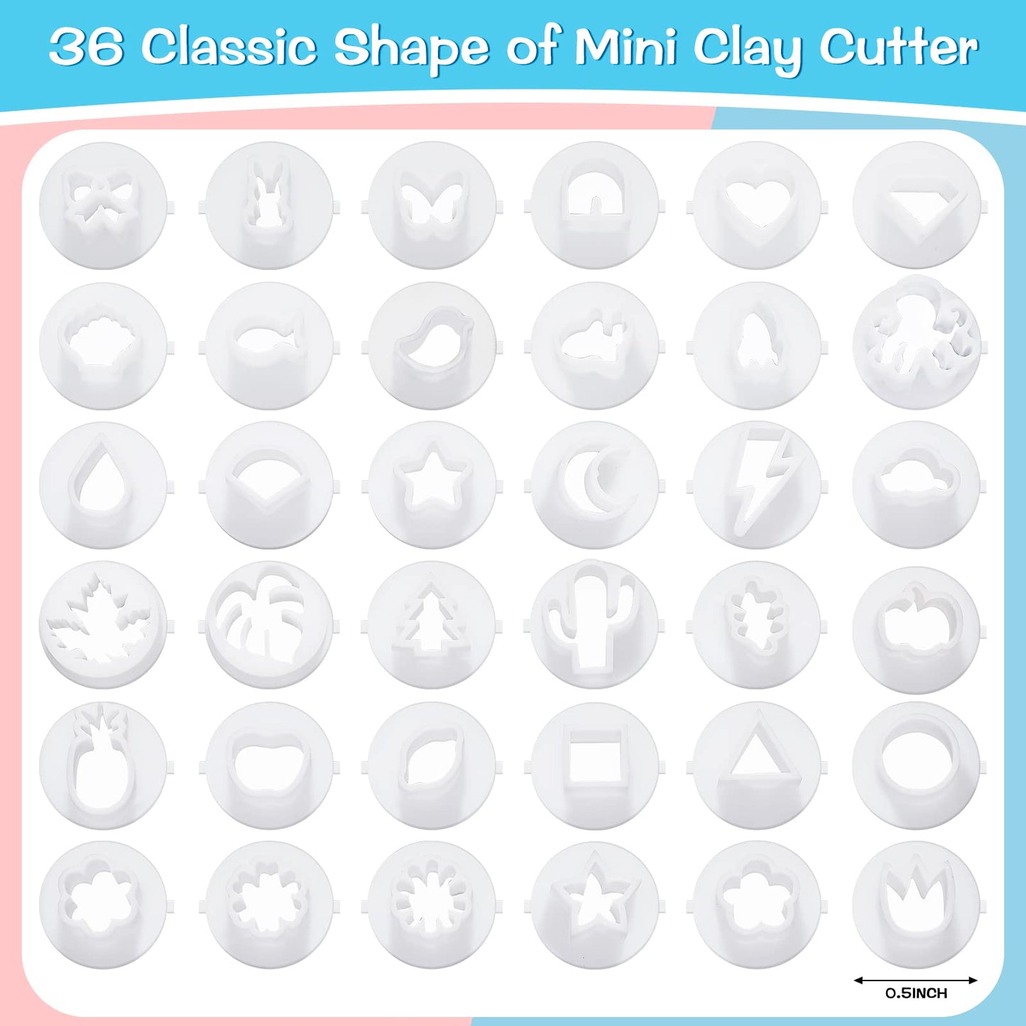 BBTO Set of 36 Polymer Clay Cutters for Earring Mini Jewelry Small Cutters Plastic Clay Molds Pottery Tools for Jewelry Making (Cute Style)