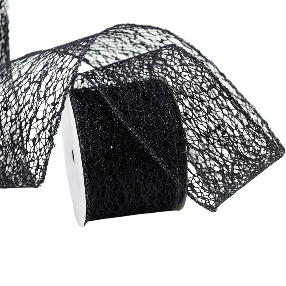 CABODYALS 10 Yards 2.48 Inch Black Glitter Mesh Ribbon Wire Edge Wide Netting Sparkly with Sequins Paillettes Fabric Ribbons for Gift Wrapping Bow Making Bouquet Wedding Home Decor DIY Craft Supply