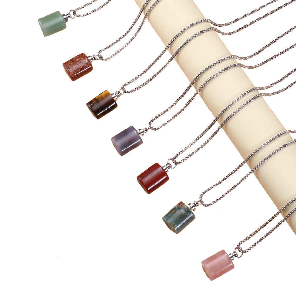 Zotoone 2PCS Natural Stone Perfume Bottle Pendant Necklace Rose Quartz Agate Link Chain Healing Crystals Stone Charms Necklaces For Women