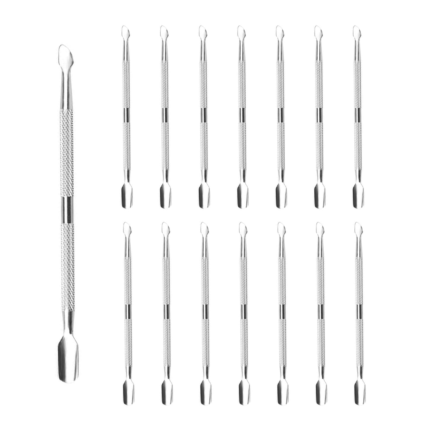 15 Pcs Stainless Steel Cuticle Pusher Remover and Cutter, Metal Cuticle Pusher, Double Sided Manicure Pedicure Nail Tool for Fingernails and Toenails