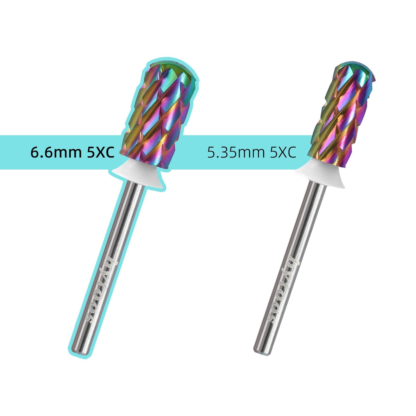 HYTOOS 5XC Nail Drill Bits, TaC Coating 6.6mm Large Tungsten Carbide Safety Barrel Bits for Thick Gel & Acrylic Removal, Pro Manicure Tools Electric File Drill Accessories