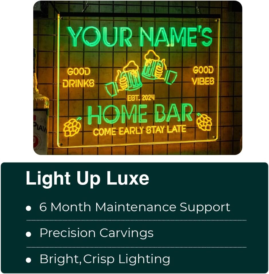 Personalized Bar Signs with Your Name for home wall light up with personalized pub name, man cave accessories, beer themed neon customizable lighted sign