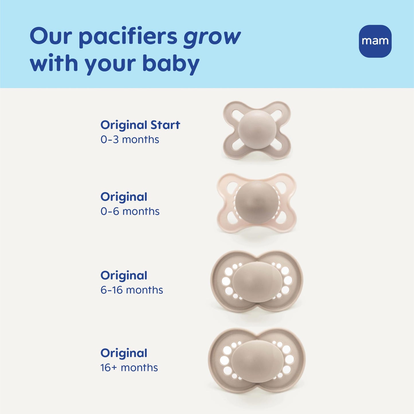 MAM Original Baby Pacifiers 0-6 Months, Binky for Newborn Babies, BPA-Free Skin Soft Silicone Nipple, Glows in The Dark, Developed with Medical Experts, 4 Count, Made in Europe