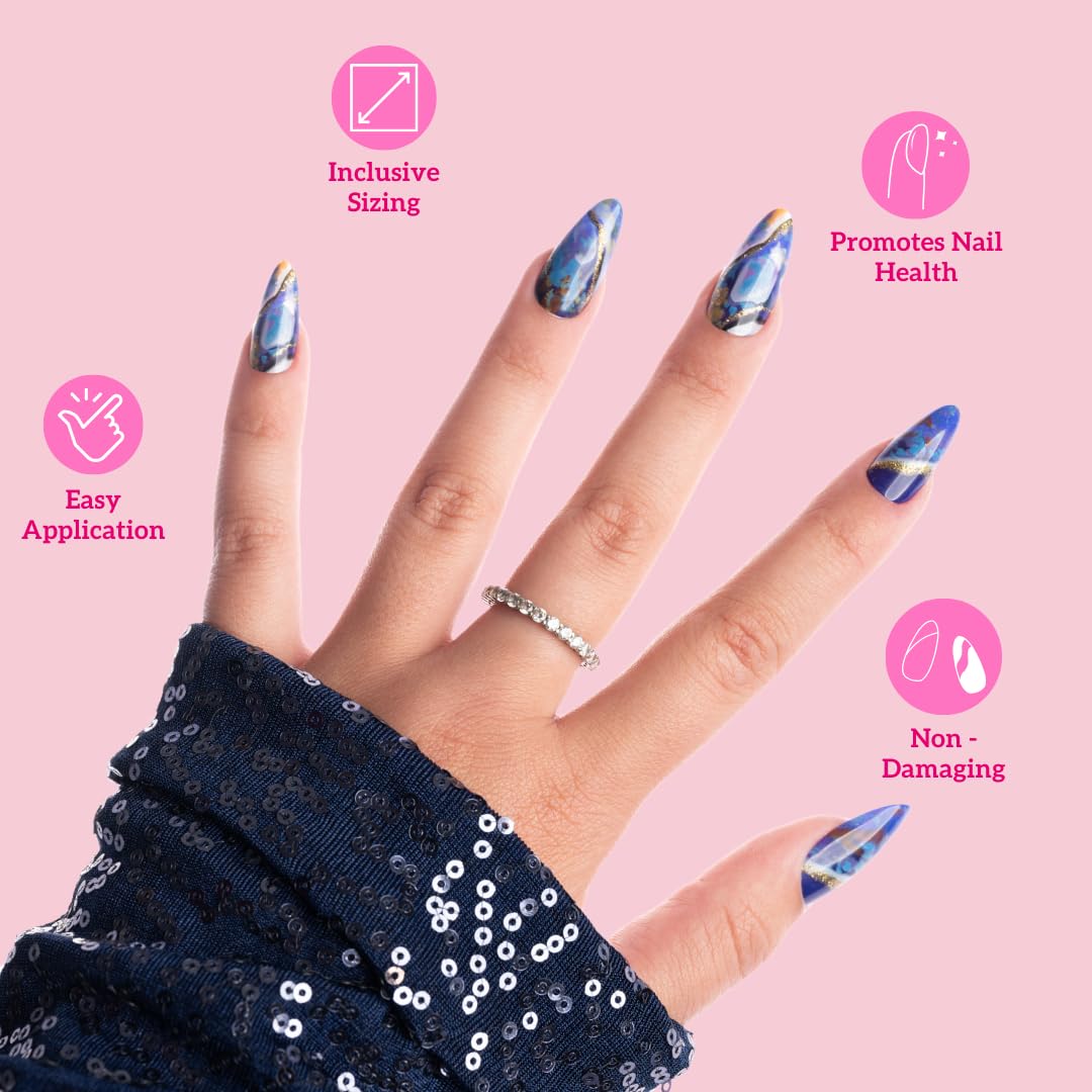 Keep It Classy Lapis Lazuli, Press-On Nails Kit by Monyetta Shaw || Almond Medium || Reusable, Vegan, Non-Toxic, Easy Application || One 24 Nail Kit