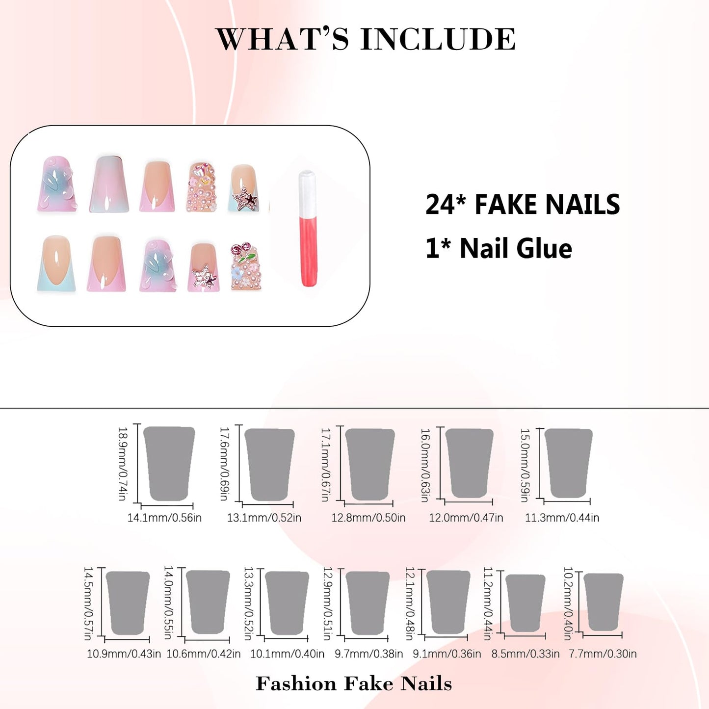 IMRAIN Duck Press on Nails - Rhinestone, Cute Bear, Star | Medium Blue Pink Ombre Fake Nails with Duckbill Designs Full Cover Acrylic False Nails Y2K Duck Feet Glossy Glue on Nails