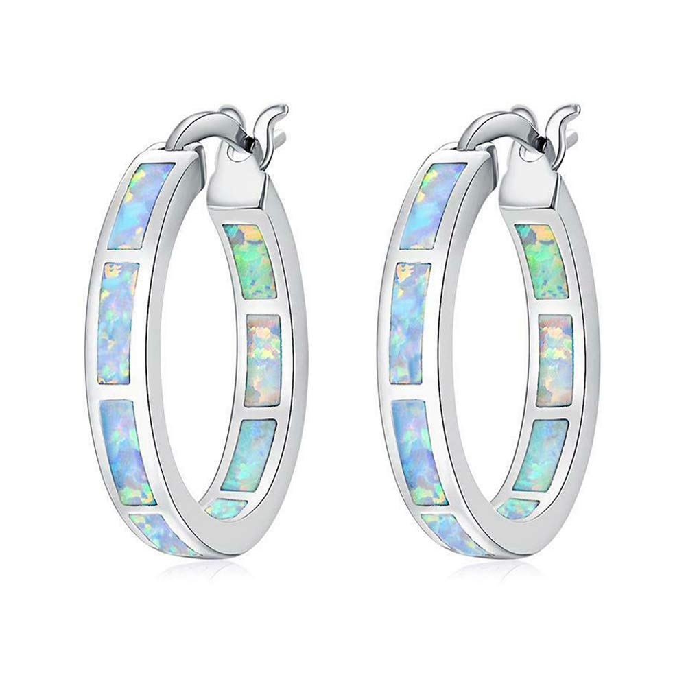 CiNily Sterling Silver Plated Hoop Earrings, Opal Small Hoop Earrings for Women Hypoallergenic Jewelry Ladies Gemstone Earrings