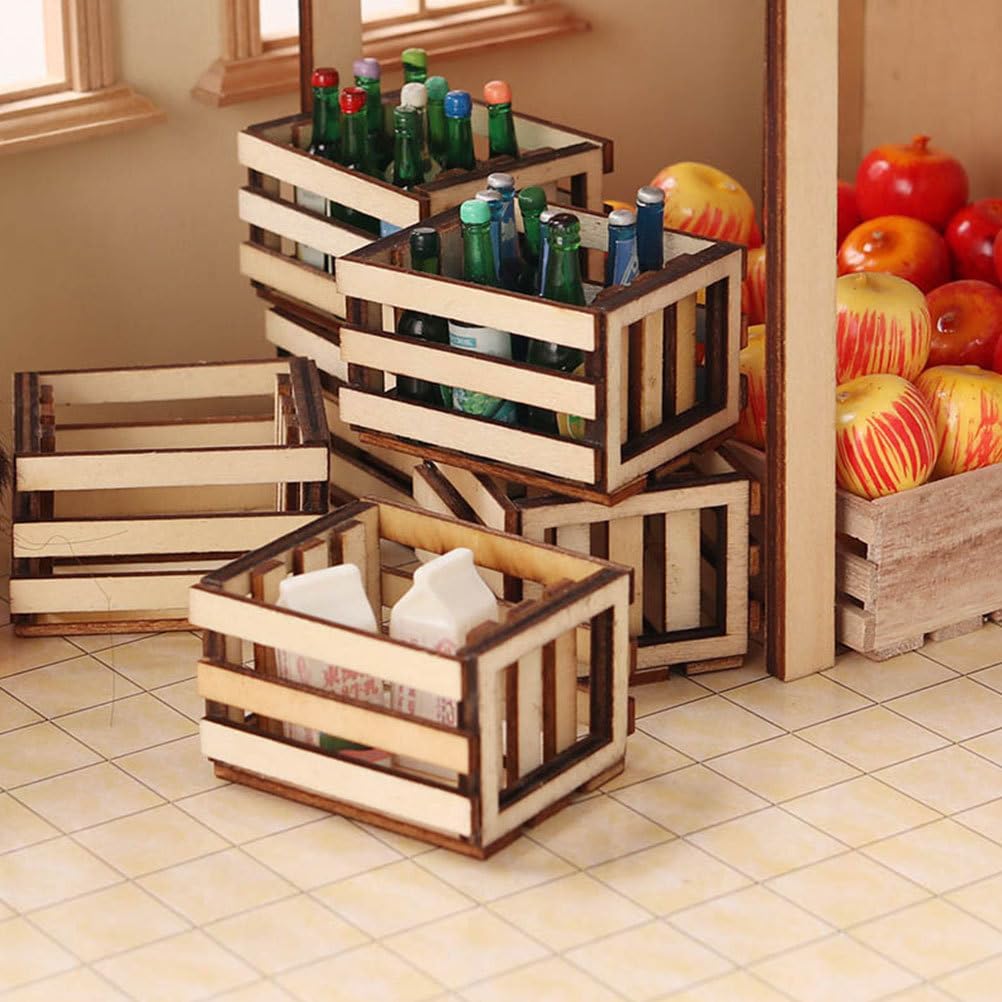 Toyvian 3PCS Miniature Dollhouse mini Baskets Miniature Craft mini Storage Baskets Crate, Wooden Milk