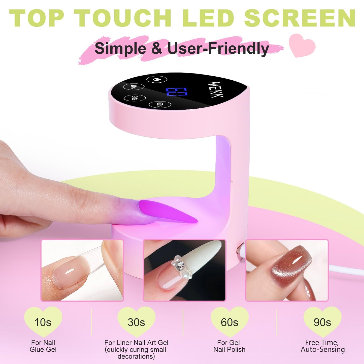 MEKK Mini UV Light for Nails,Peach-Shaped Mini LED Nail Lamp with Auto-Sensor,8 Beads,4 Timer,Professional Single Finger UV Light for Gel Nails Small Gel Nail Lights for Travel & Home Use-Pink