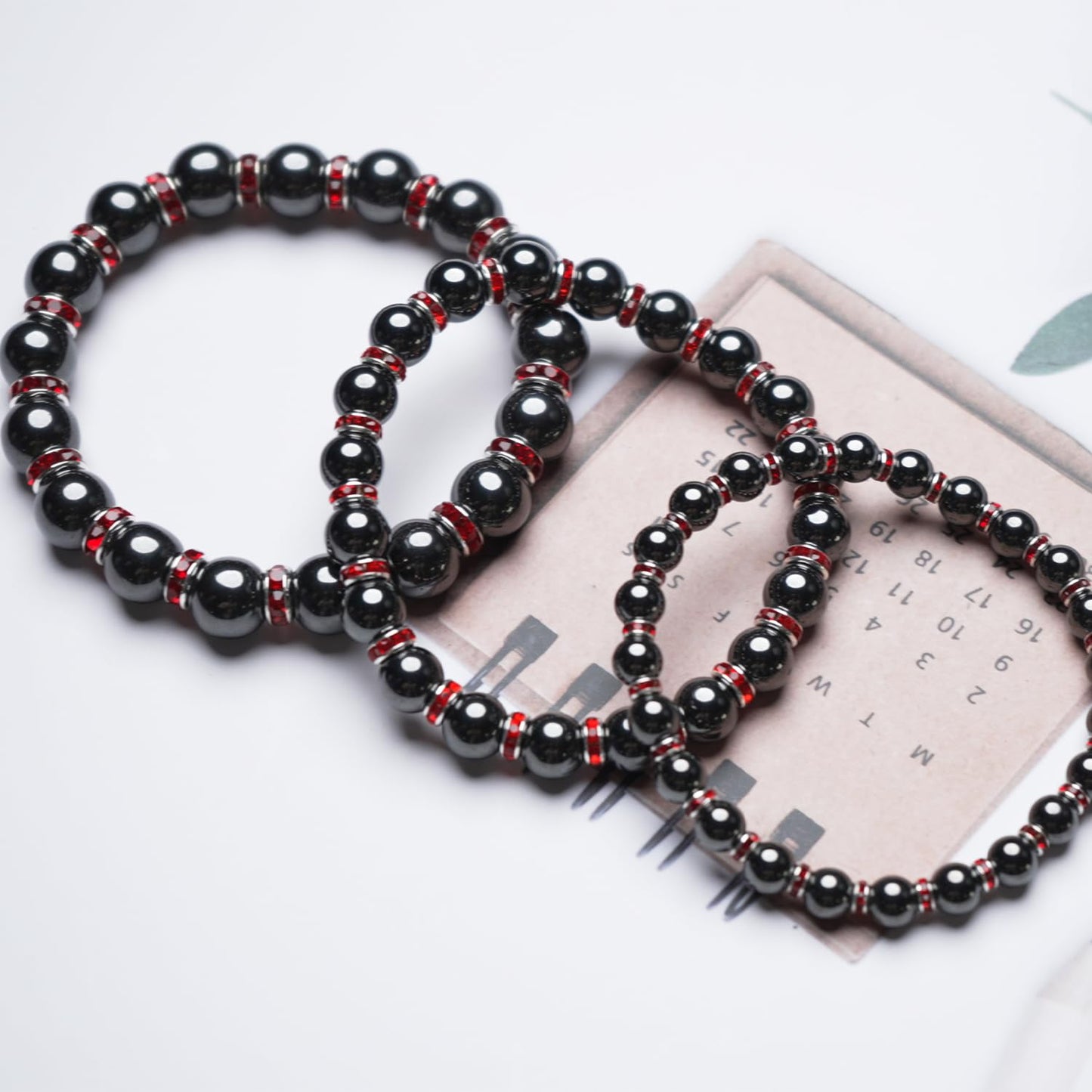 Apocalyptic-K Women's Magnetic Bracelet，Hematite Bracelets，Magnetic Bracelets With Zirconia,Handmade Stretch Bracelet，Eliminates static electricity. (Red Zirconia，6MM)