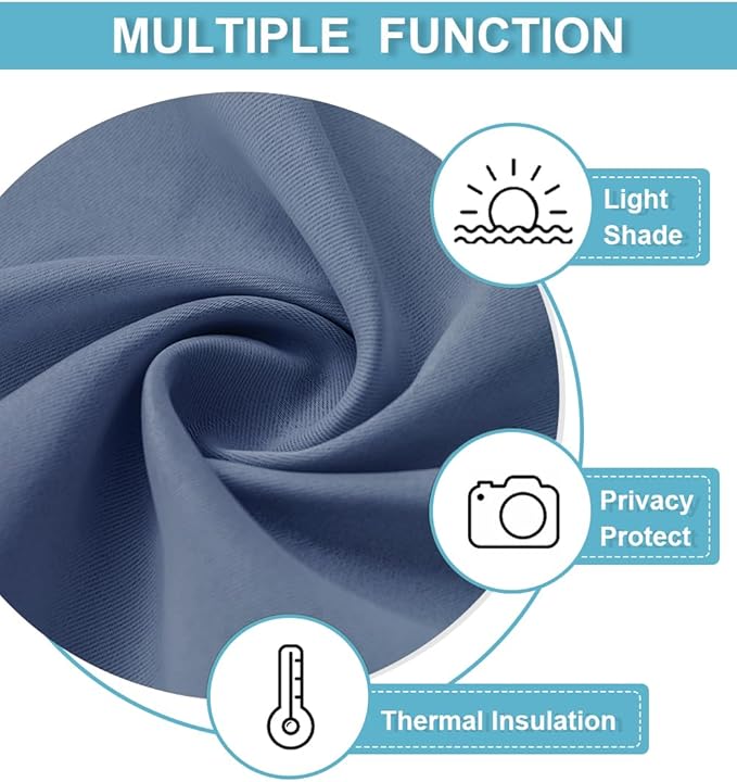 RYB HOME Blackout Door Curtain - Privacy Thermal Insulated Front/Tricia/Patio French Door Window Curtains Sidelight Curtain Tie up Shade, W34 x L69 inch, 1 Panel, Stone Blue