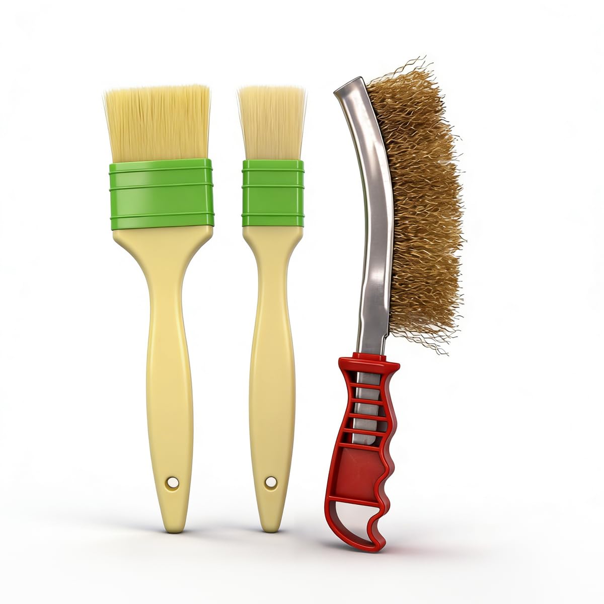 Cnxhmbru BBQ Grill Brush Set with Wire Scraper and Basting Brushes, 3-Piece, 1 in and 2 in Pastry Brushes for Cooking
