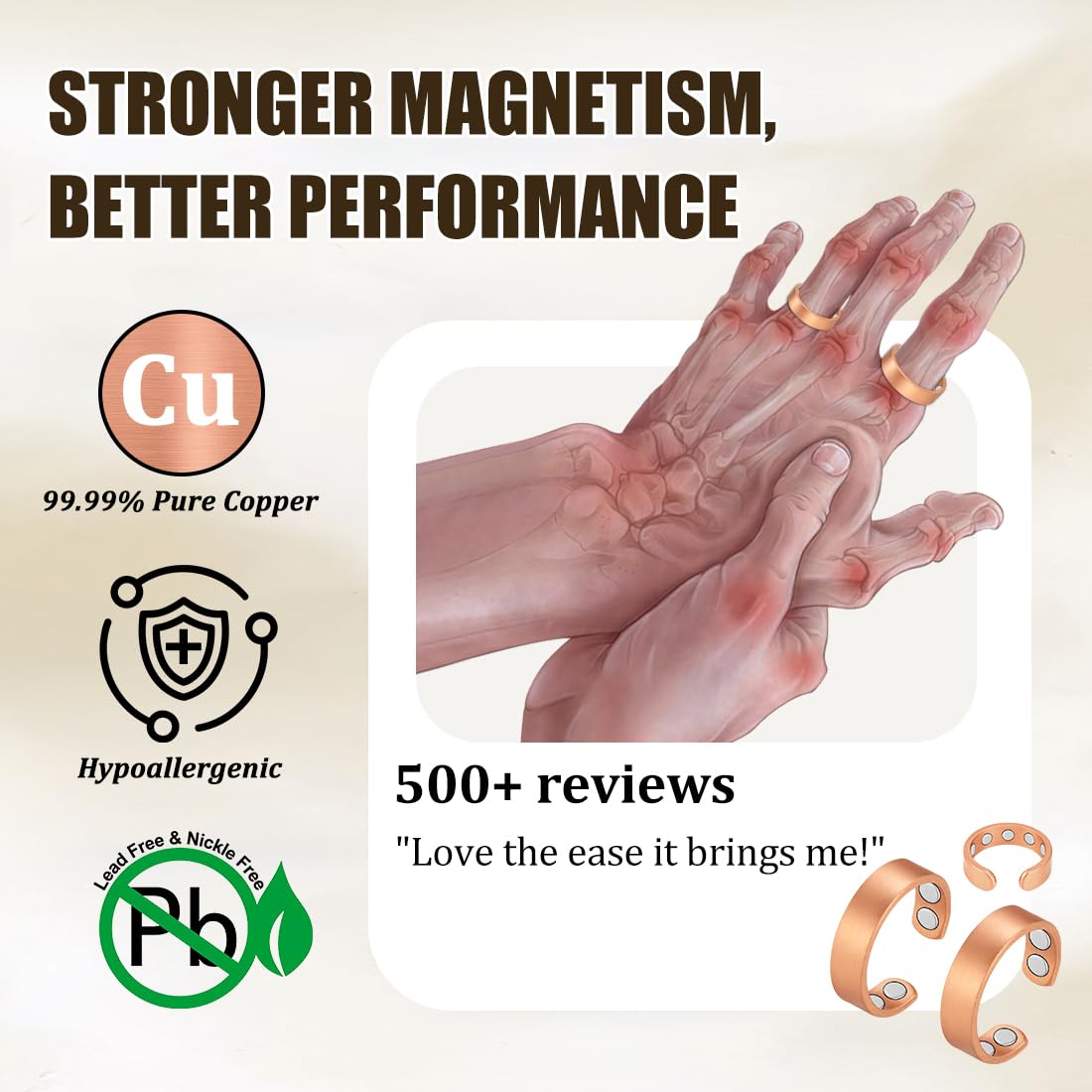 Vicmag 2PCS Magnetic Copper Rings for Women & Men,99.99% Pure Copper Ring with 9X Magnets Gift Adjustable