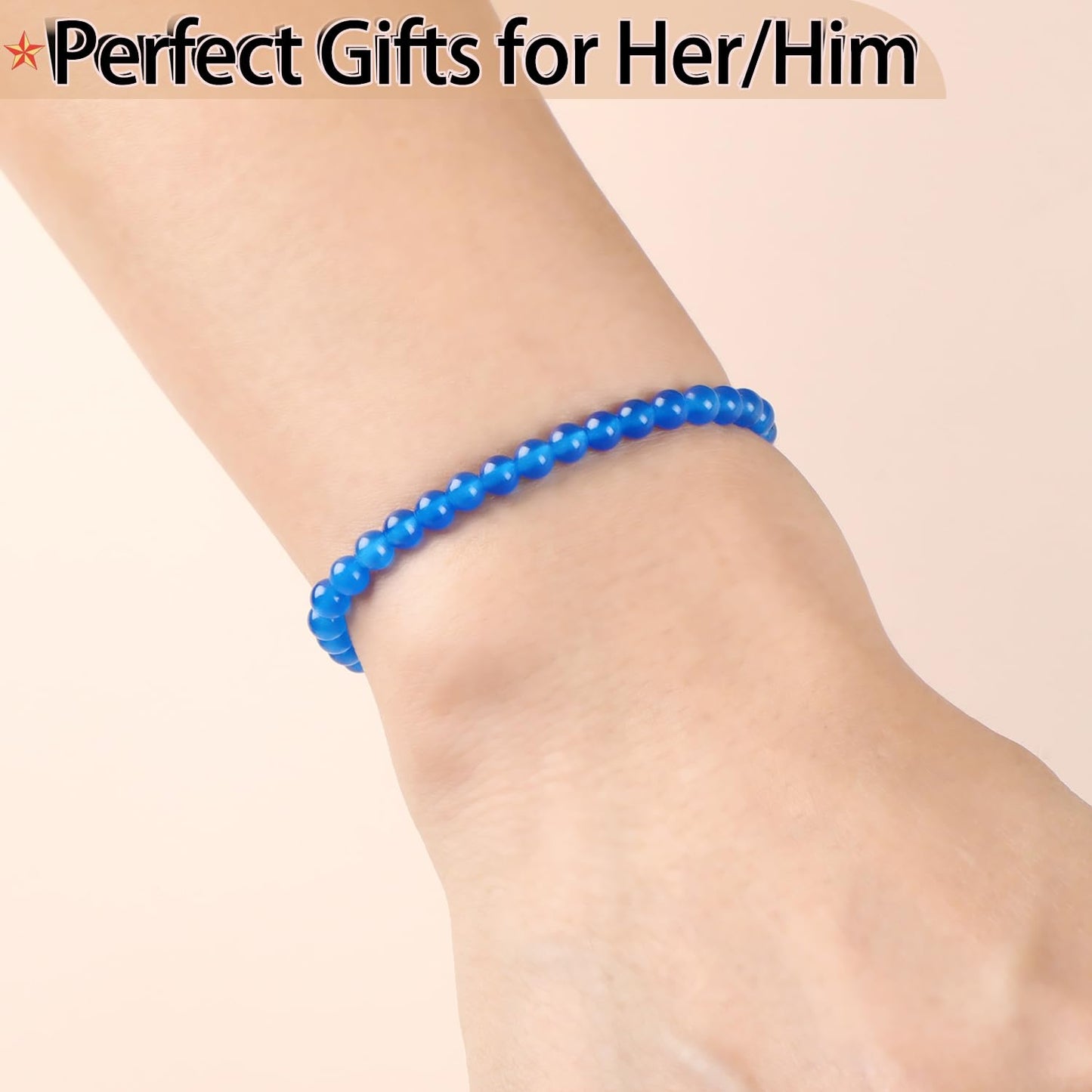 QOGIR Handmade Healing Bracelets,4mm Blue Jade Bracelet - Transformation and Protection - Stone Beads Stretch Bracelet for Women Men