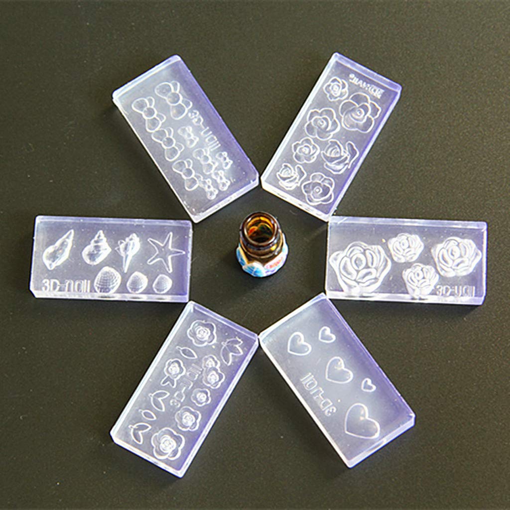 KANGneei Nail Acrylic Molds Kit, 6 Pieces 3D Stereo Mini Flower Carving Mold Nail Art Mould Template Silicone Mold