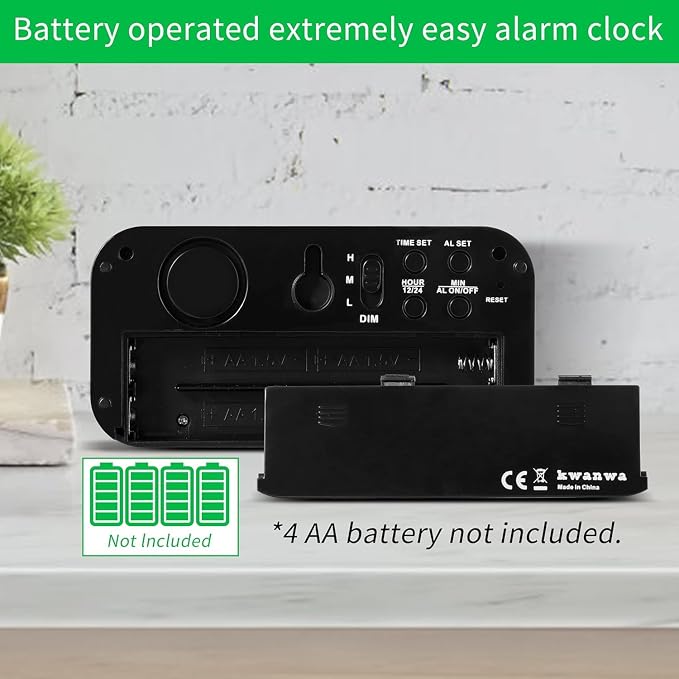 Alarm Clock,1.2'' LED,Cordless,Battery Operated,3-Level Brightness,12/24Hr