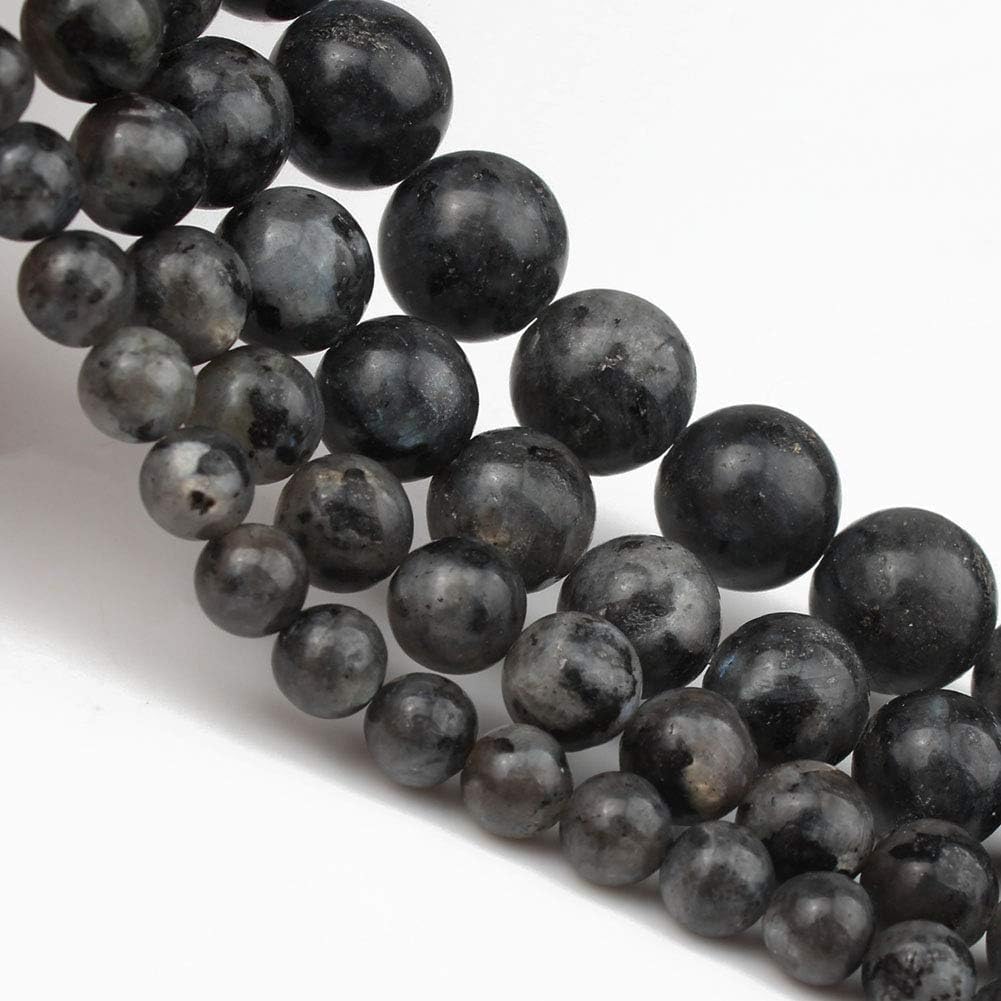 Yochus 45pcs Polish Black Larvikite Beads，8mm Healing Power Natural Stone Smooth Round Loose Gemstone Beads for Jewelry Making Earring Necklace DIY Crafts