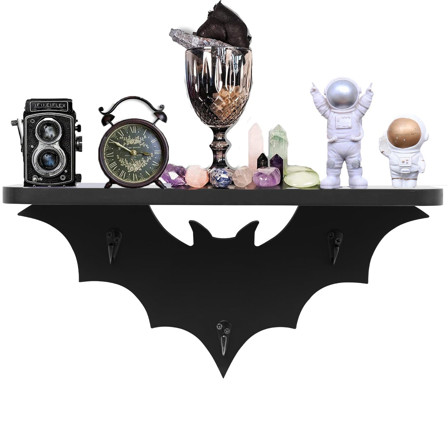 HZYSLYJ Bat Shelf Floating Shelves for Wall,15.5 inch Wall Shelf with 3 Key Hooks,Black Shelves for Living Room Bedroom Kitchen Gothroom