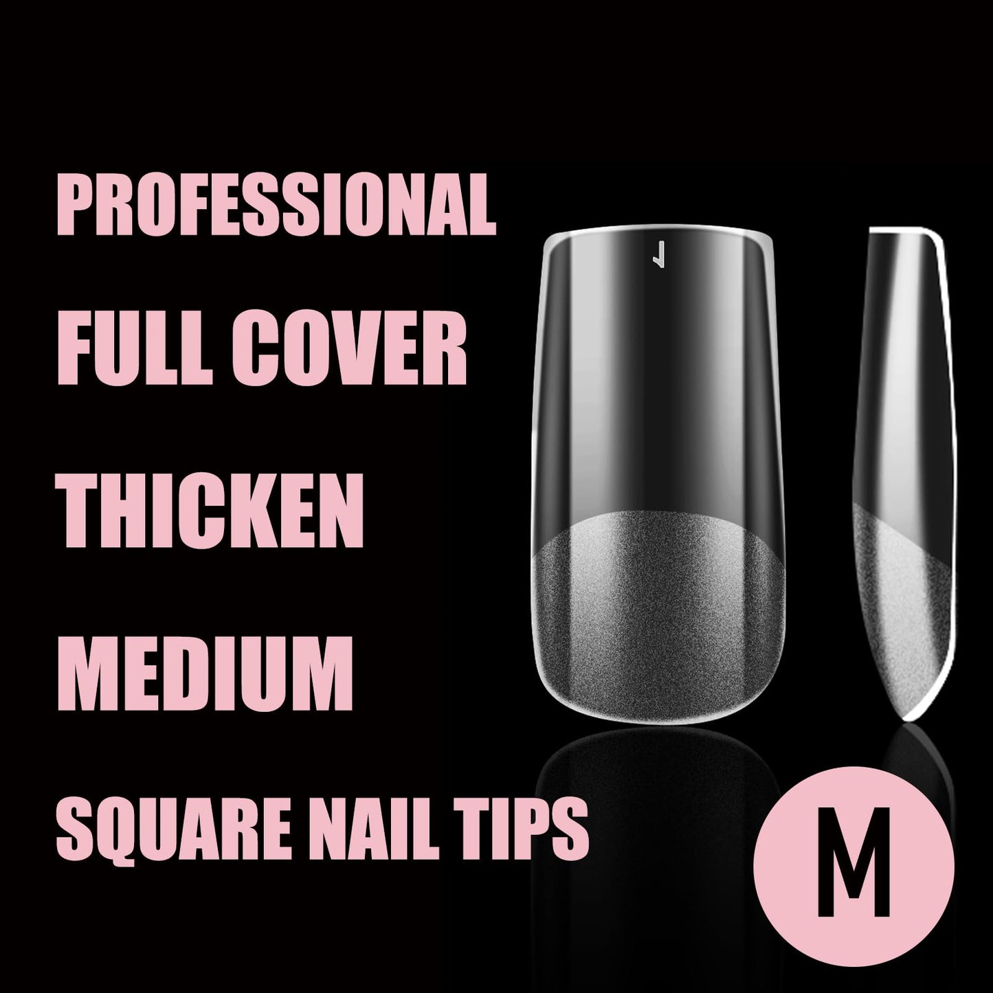 Wellquinn Square Nail Tips Medium Thicken Soft Gel Nails Pre-etched Clear Full Cover Press on Acrylic Fake Nail Extension for Manicure Salon Home DIY 360Pcs 15 Sizes Black Box Collection