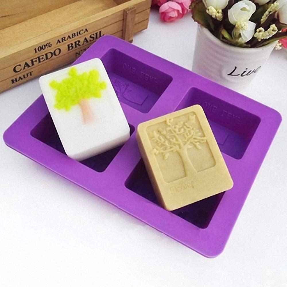 2Pcs 4-Cavity Rectangle Tree of Life Silicone Soap Bar Molds Tree Shaped Square Soap Mold Arts Crafts Chocolate Cake Molding Soap Making Tools