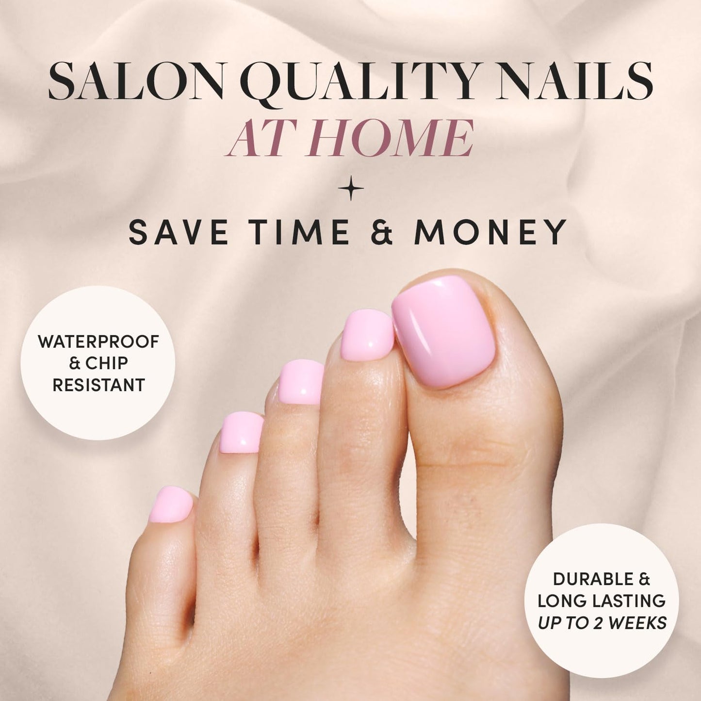 Glamnetic Press On Toenails - Think Pink | Solid Opaque Pale Pink Fake Toe Nails with a Glossy Finish | 16 Sizes - 32 Toe Nail Kit with Glue
