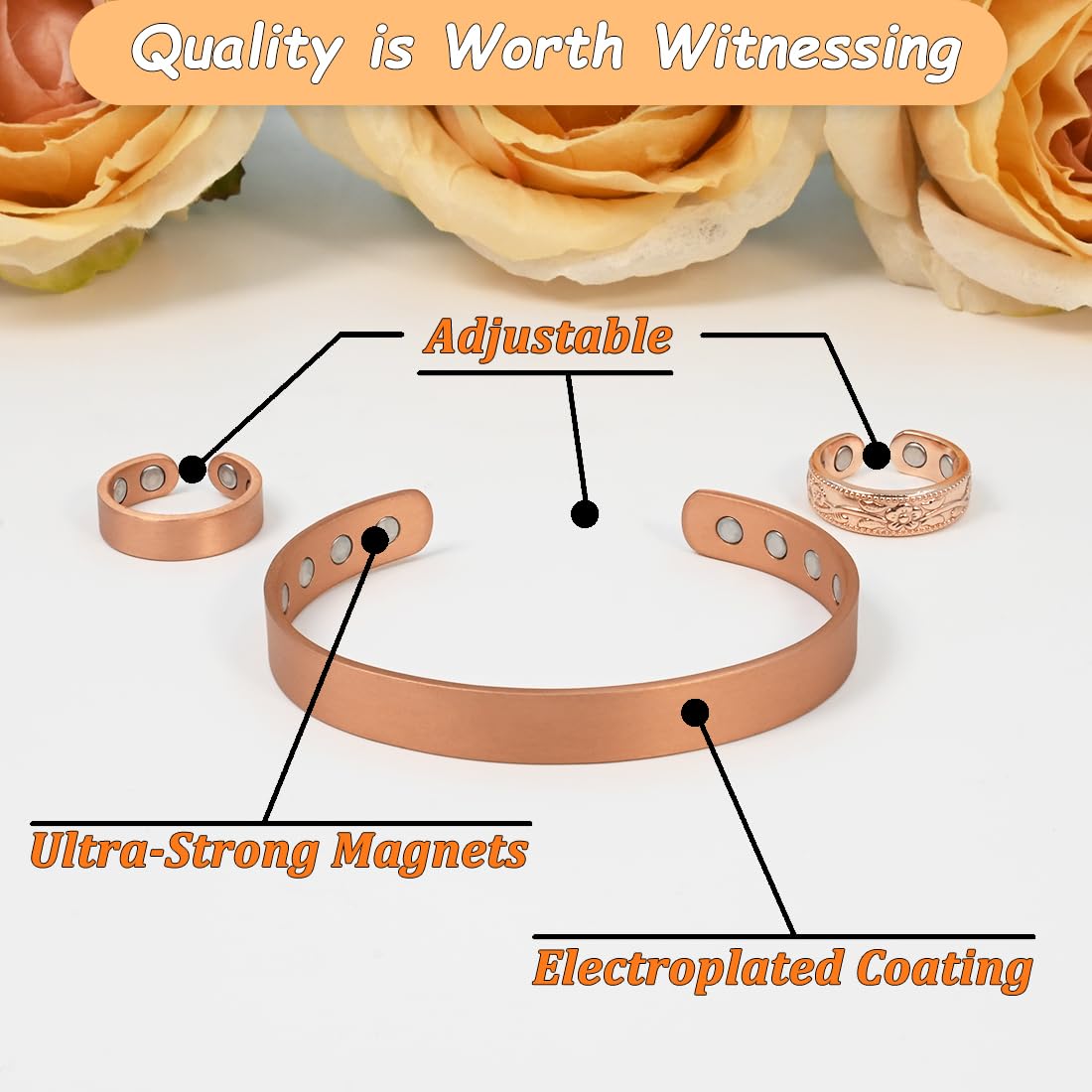 Vicmag Copper Magnetic bracelet for Women Men Magnetic bracelets 100% Solid Pure Copper Gift(3pcs)