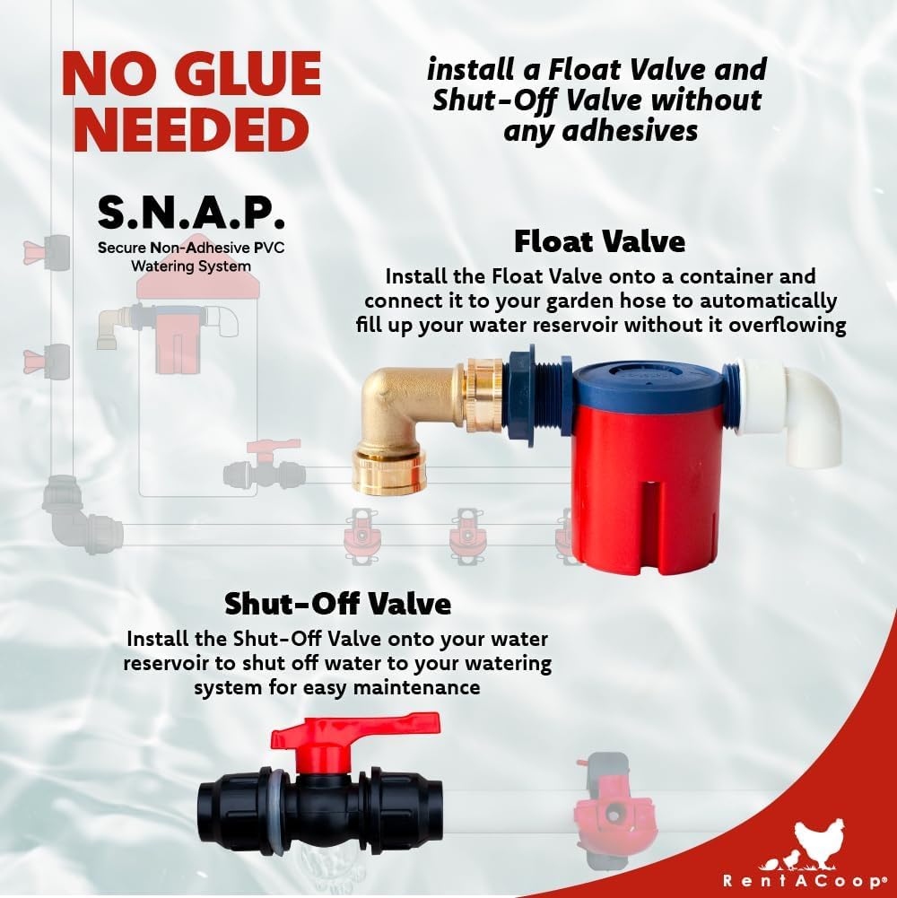 RentACoop Secure Non-Adhesive PVC (S.N.A.P) Glueless Watering System Starter Kit for 1/2" Schedule 40 PVC Pipe - Chickens, Quail, and Poultry