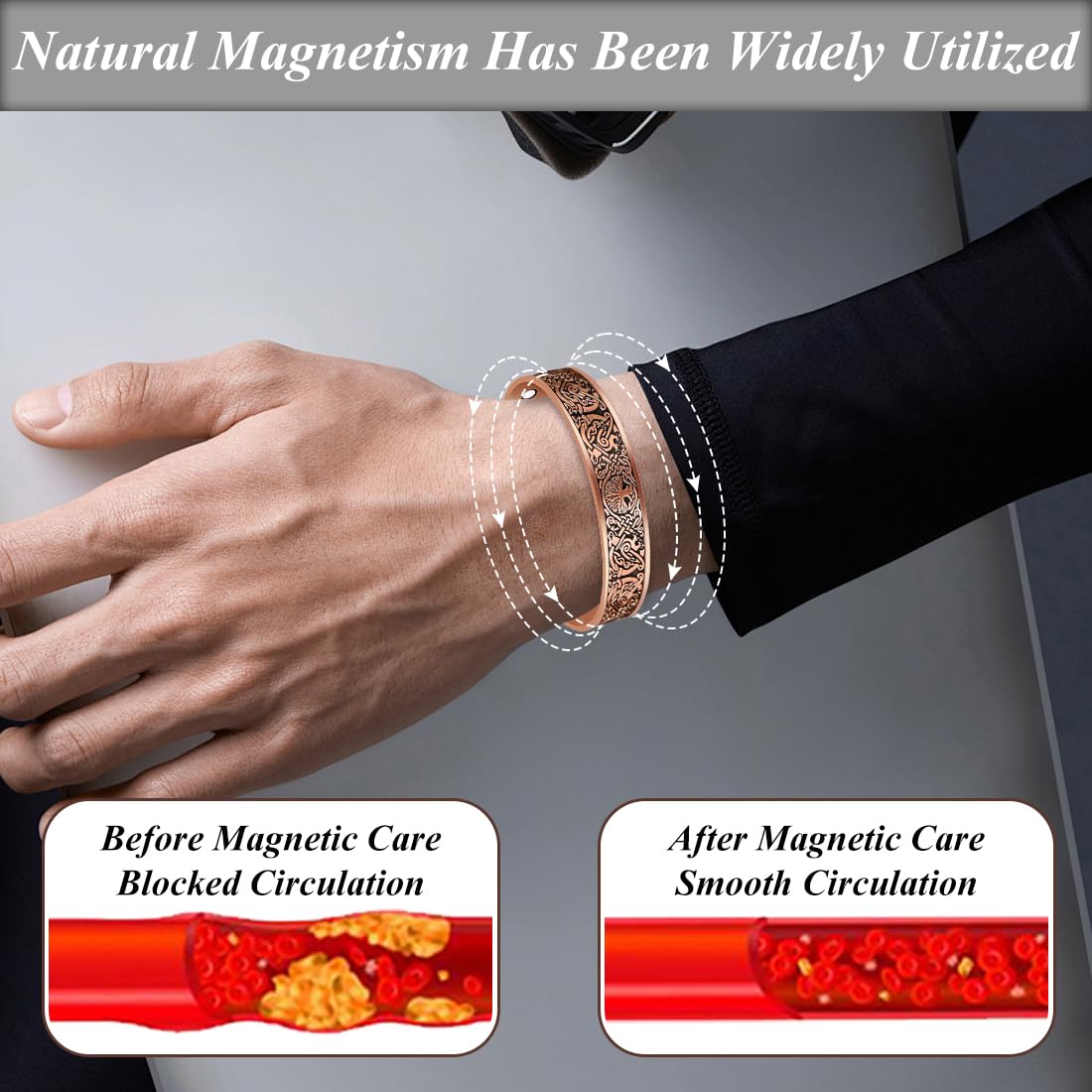 Vicmag Copper Magnetic Bracelet for Men Magnetic Bracelets 9X Ultra Strength Magnets Tree of Life Pattern Adjustable 99.9% Solid Pure Copper Present