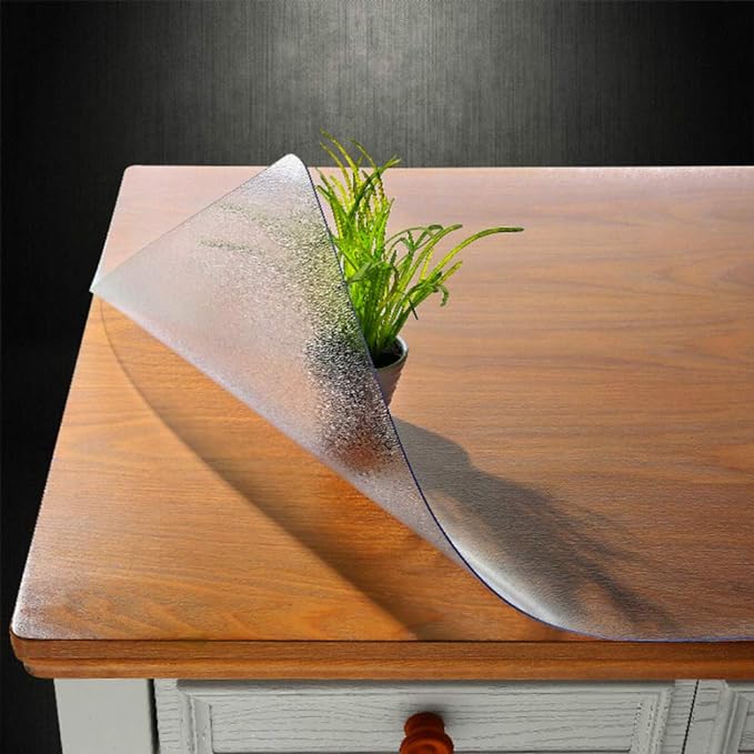NECAUX Custom 52 x 120 Inch Frosted Table Cover Protector, 1.5mm Thick Wood Grain Transparent Table Pad Non-Slip Tablecloth Plastic Protective Pad for Dining Room Table Conference Table Meeting Table