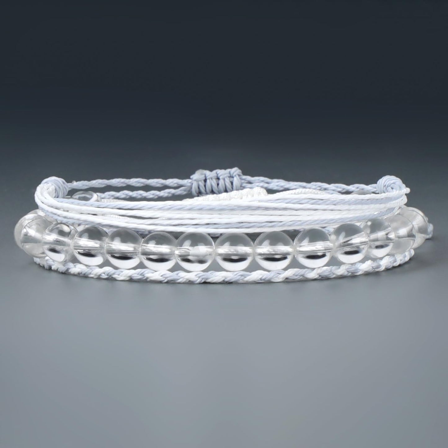 QOGIR Handmade Healing Bracelet,8mm Natural Clear Quartz Crystal Gem Stone Beads Bracelet for Men Women Gifts with 2PCS Size Adjustable Rope Bracelets