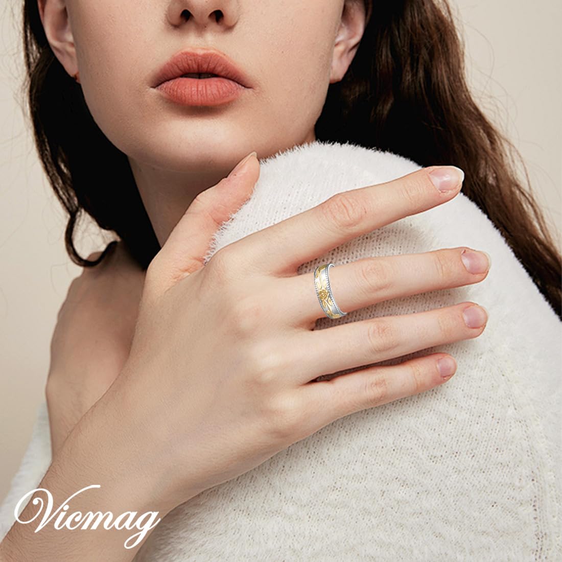Vicmag Copper Magnetic Rings for Women, Magnetic Ring Ladies Fingers Thumb 100% Solid Pure Copper Gift Adjustable (Golden Flower)