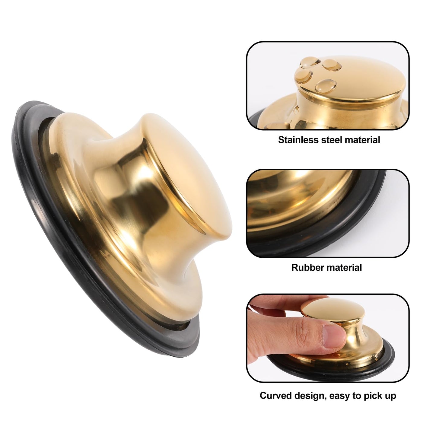RQYEKDO Kitchen Sink Strainers Sink Stopper Kits, Stainless Steel Sink Drain Strainer Set, Large Wide Rim 4.4" Diameter Food Catcher Garbage Disposal Plug for Most Sink Drains Basket Filter (Gold)