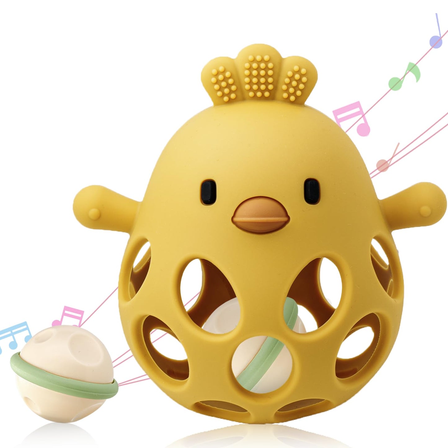 ChooKaChoo 2-in-1 Baby Teething Rattle Toy, Sensory Grasping Teether for Infants 3-12 Months, 100% Food-Grade Silicone, Easy to Hold, Soothing & Developmental, BPA Free