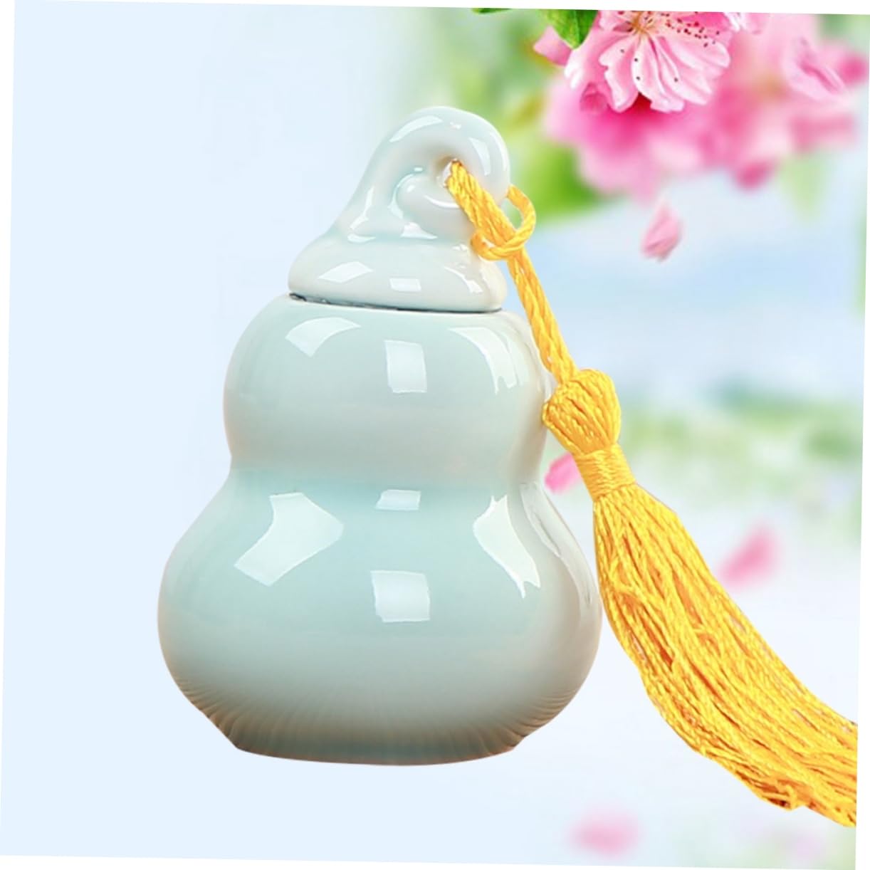 Homoyoyo Mini Ceramic Gourd-shaped Tea Jar for Powder and Tealeaves Storage Airtight Decorative Container for Kitchen and Travel Use